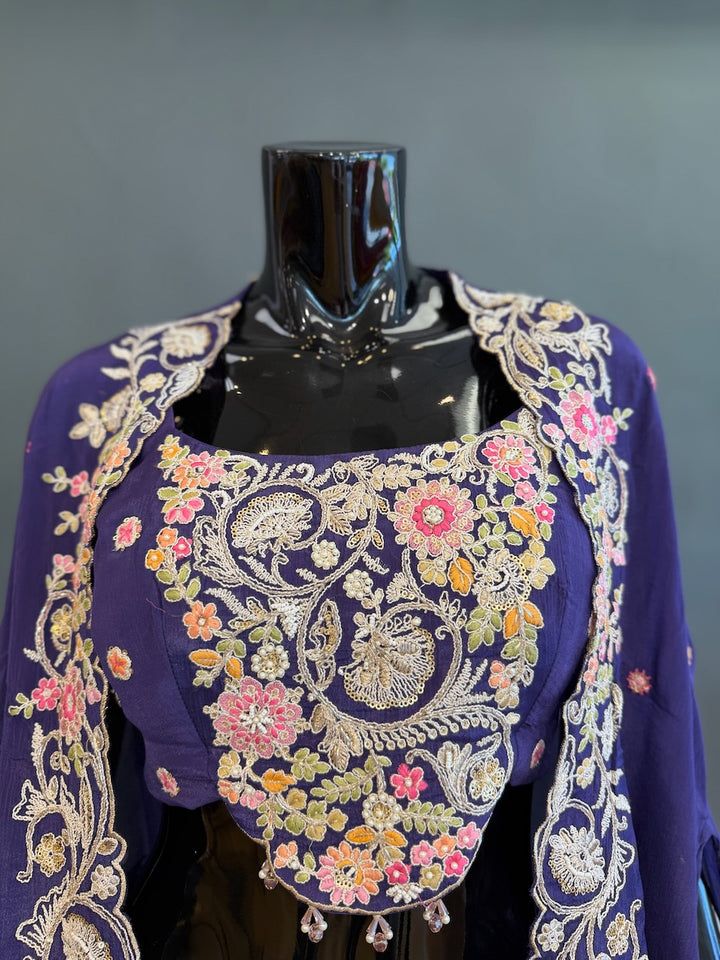 Purple cape style lehenga set