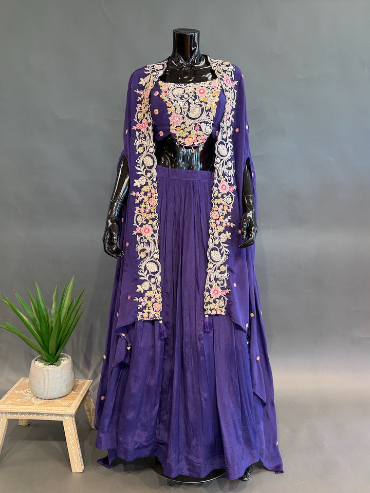 Purple cape style lehenga set