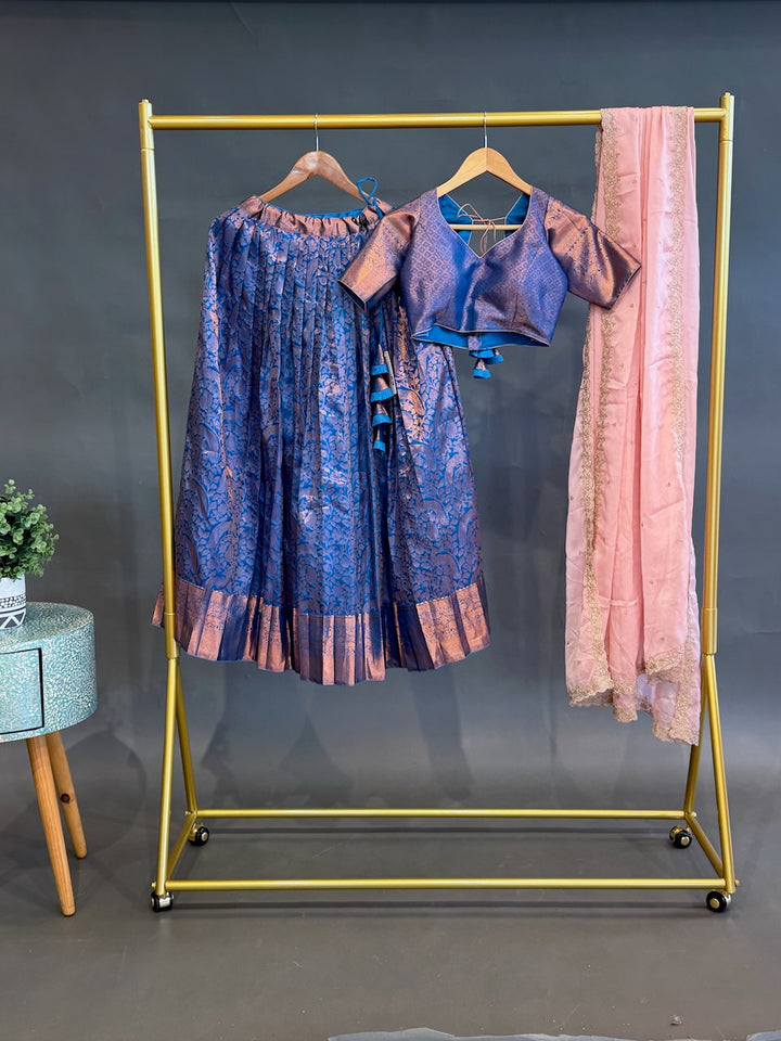 Blue and Pink Kanchi Silk Copper Zari Lehenga set
