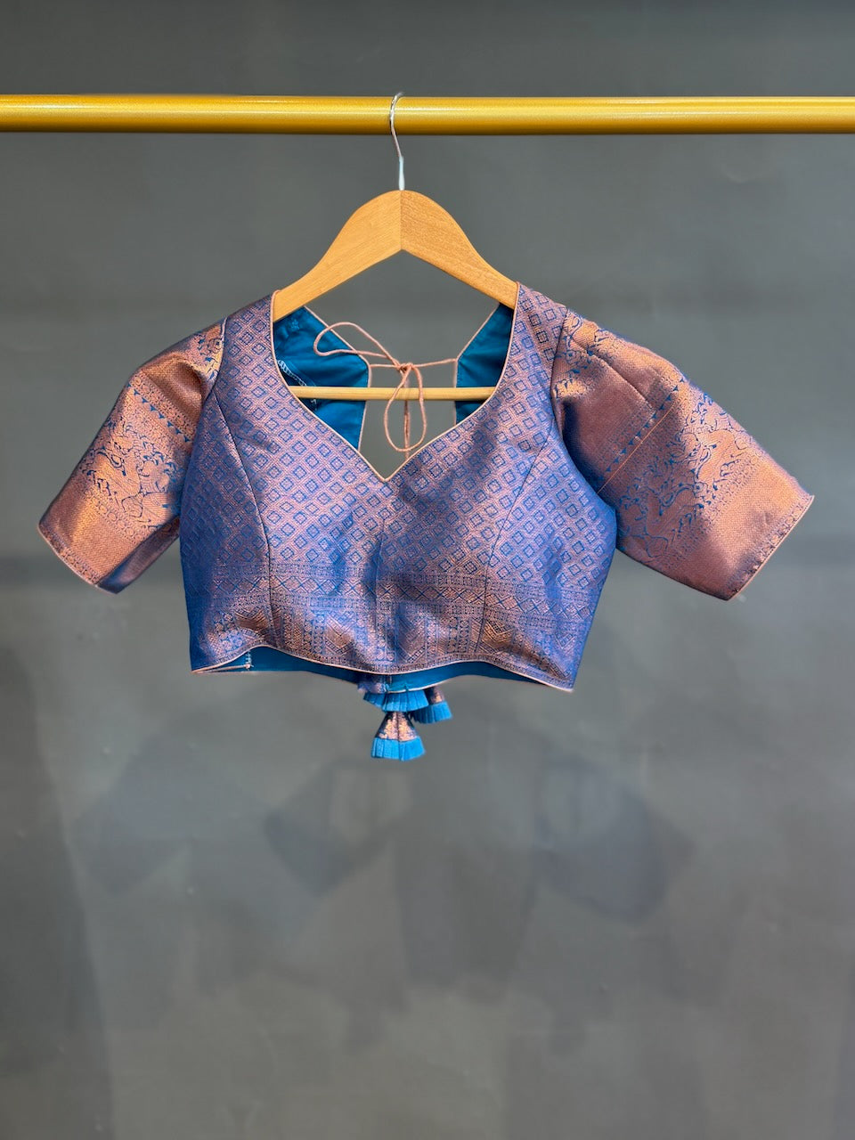 Blue and Pink Kanchi Silk Copper Zari Lehenga set