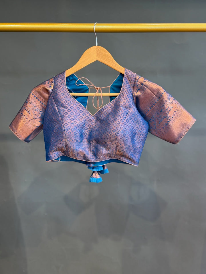 Blue and Pink Kanchi Silk Copper Zari Lehenga set