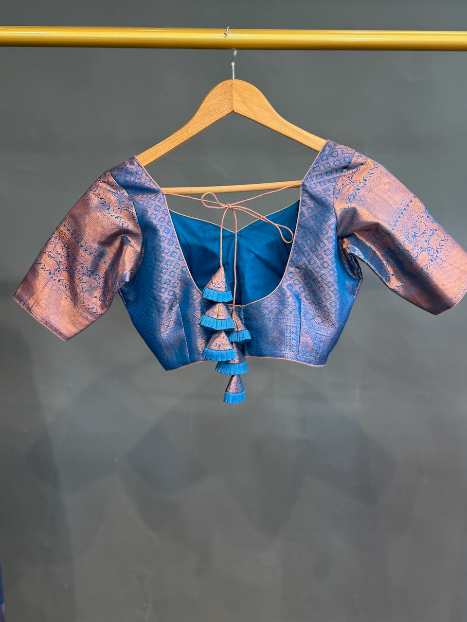 Blue and Pink Kanchi Silk Copper Zari Lehenga set