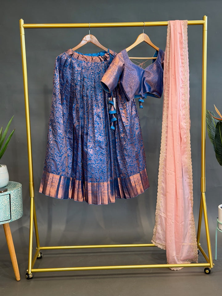 Blue and Pink Kanchi Silk Copper Zari Lehenga set