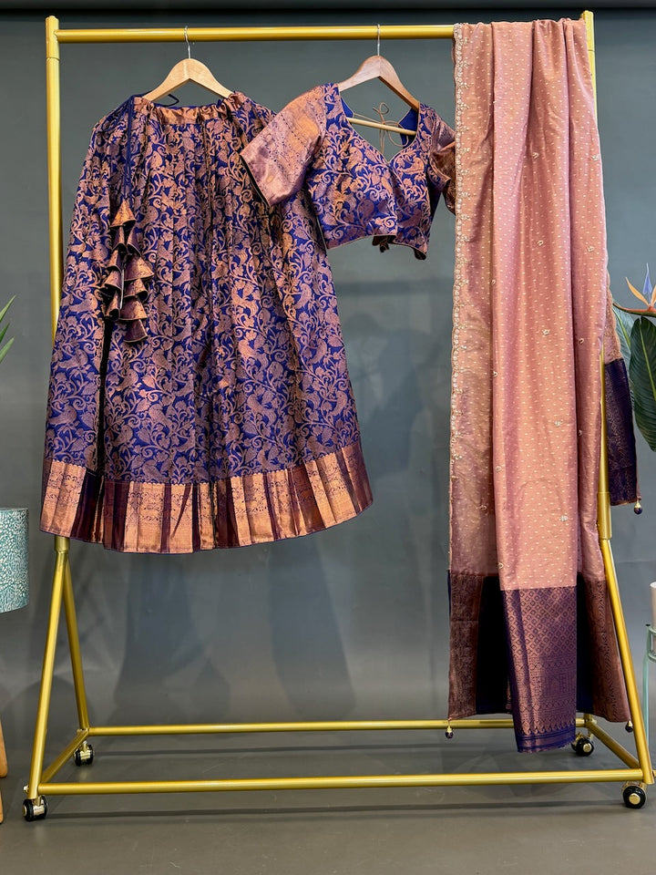 Purple and Pink Kanchi silk Copper Zari Lehenga set