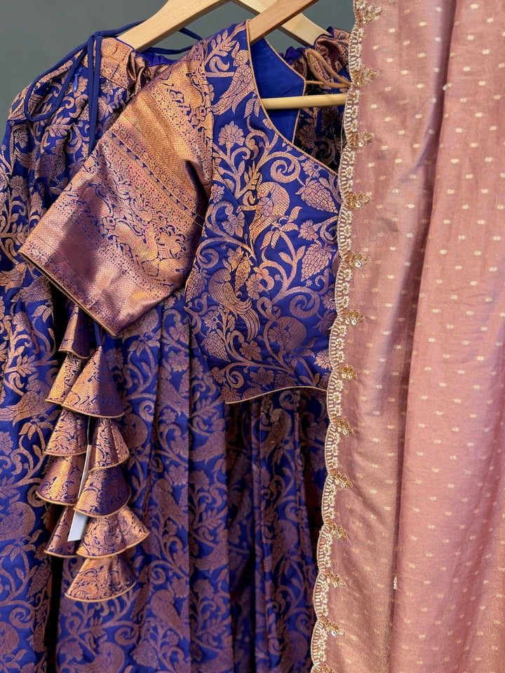 Purple and Pink Kanchi silk Copper Zari Lehenga set