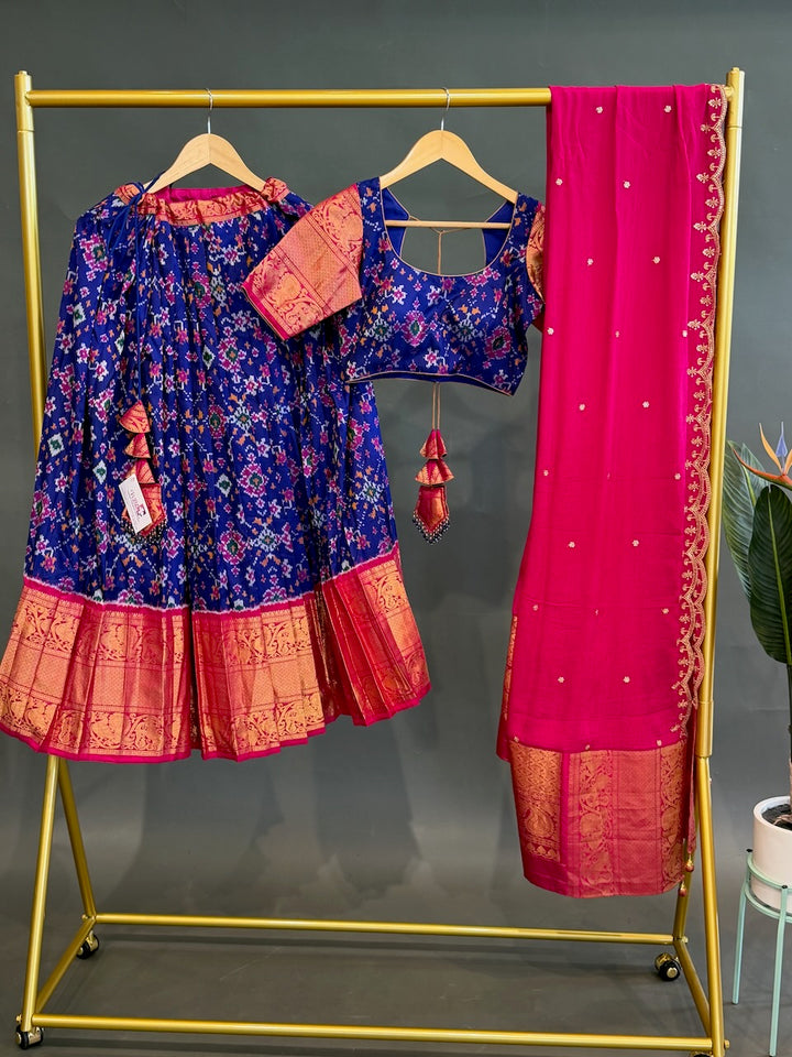 Pink and Navy Blue Patola Silk Lehenga set