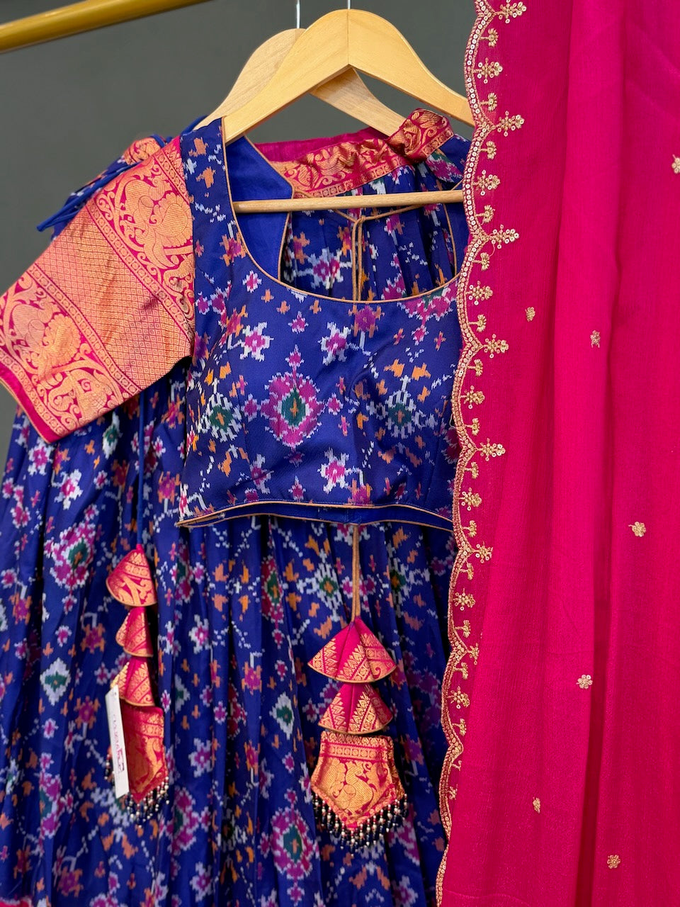Pink and Navy Blue Patola Silk Lehenga set