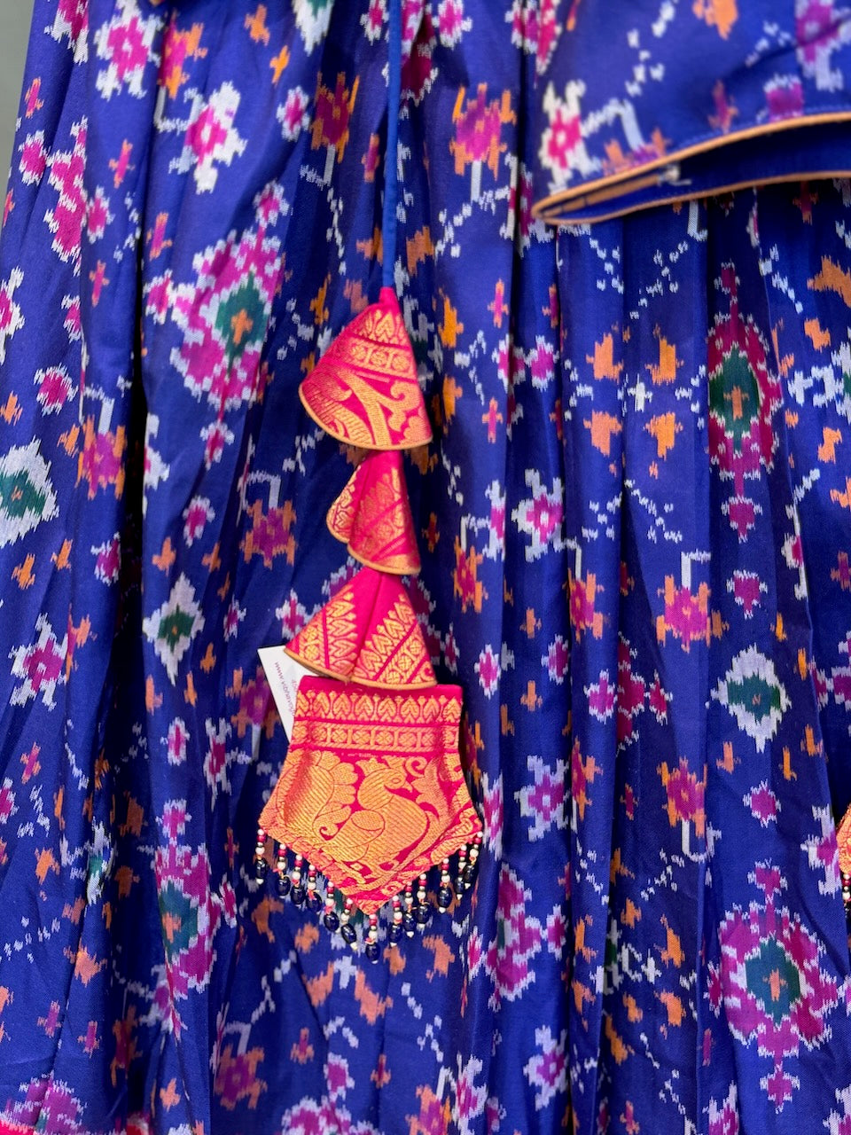Pink and Navy Blue Patola Silk Lehenga set