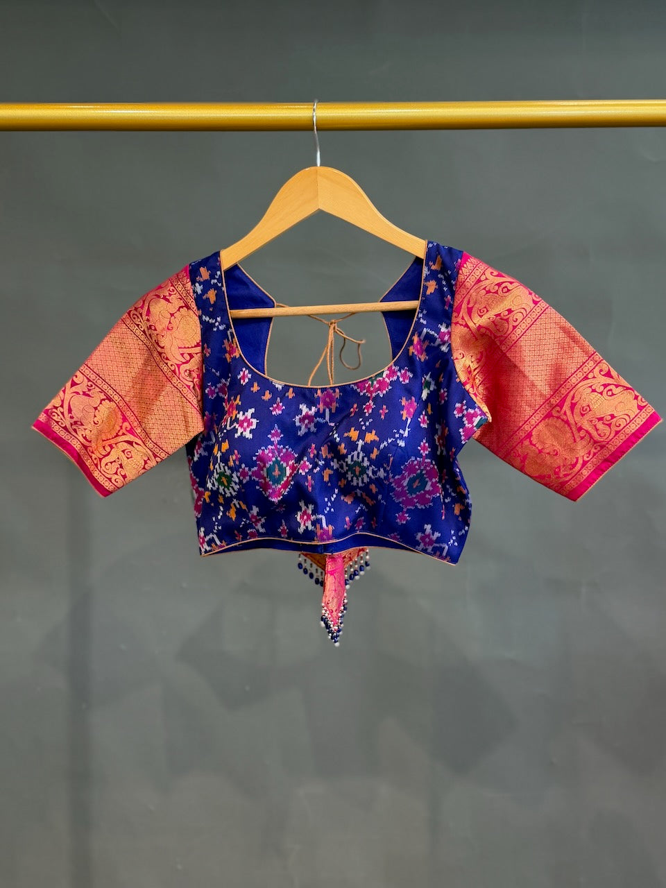 Pink and Navy Blue Patola Silk Lehenga set