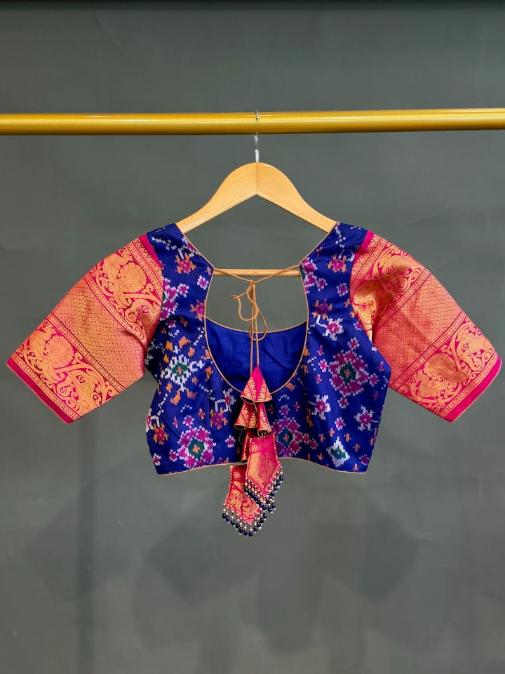 Pink and Navy Blue Patola Silk Lehenga set