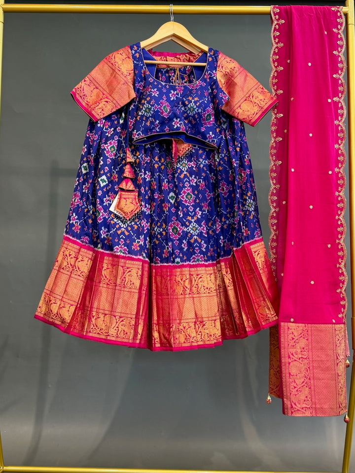 Pink and Navy Blue Patola Silk Lehenga set