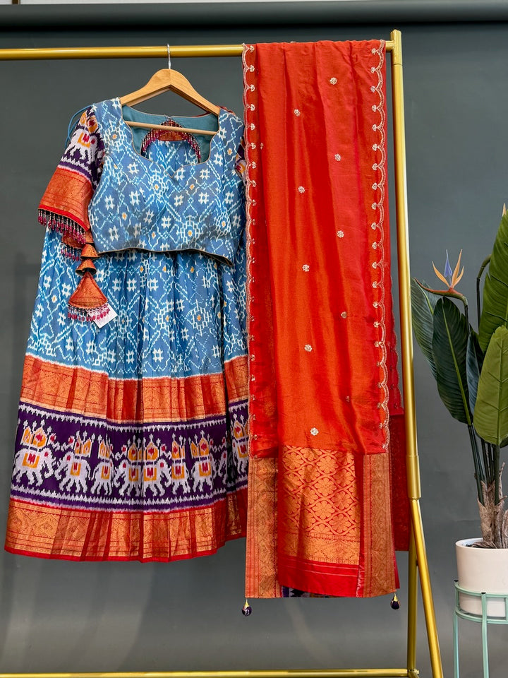 Blue and Orange Patola Silk Lehenga set