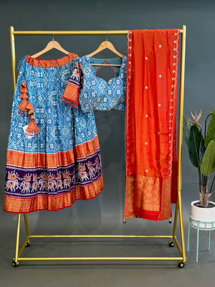 Blue and Orange Patola Silk Lehenga set