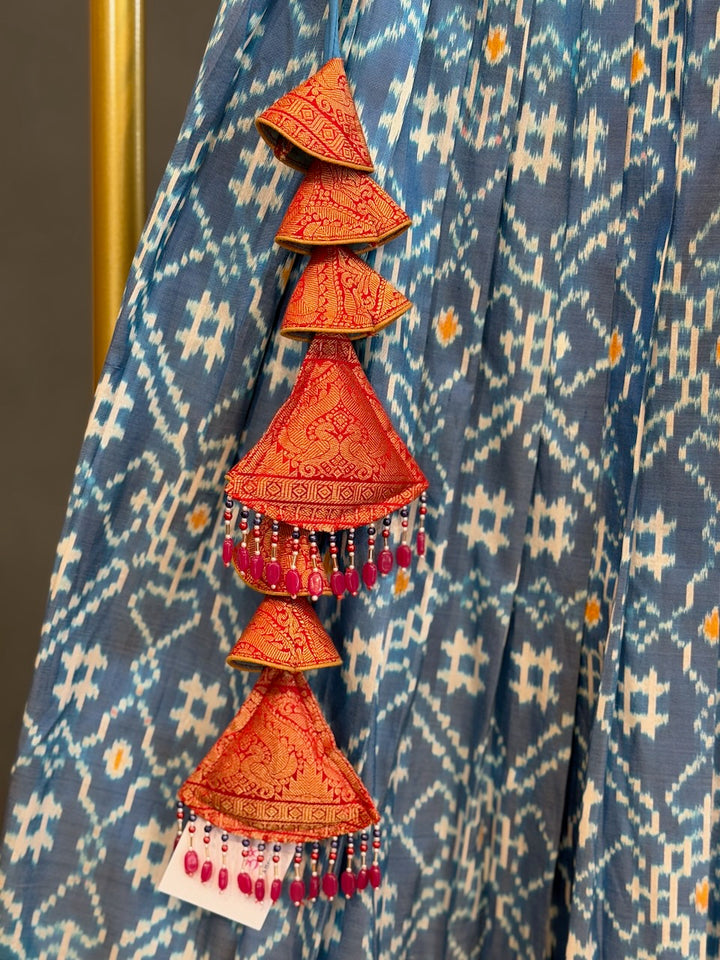 Blue and Orange Patola Silk Lehenga set