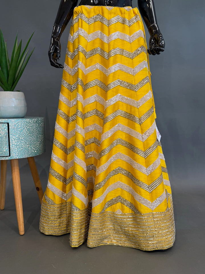 Yellow and Mint Raw-silk embroidered lehenga
