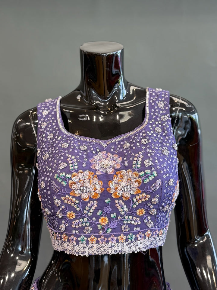 Purple Hand Embroidered Fancy Lenhenga