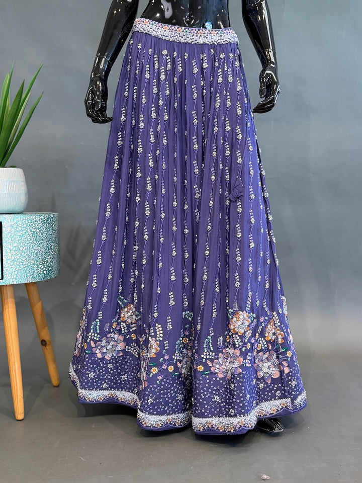 Purple Hand Embroidered Fancy Lenhenga