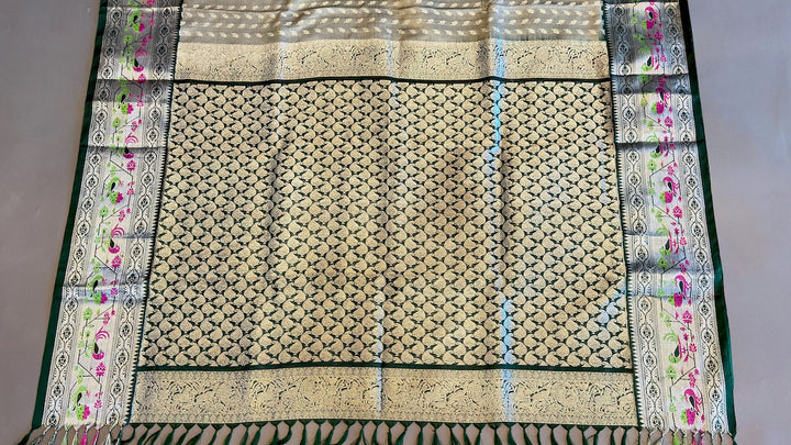 Pastel Green And Dark Green Venkatagiri Silk Saree And Blouse