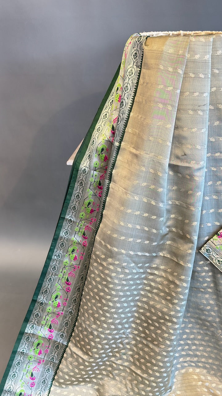 Pastel Green And Dark Green Venkatagiri Silk Saree And Blouse