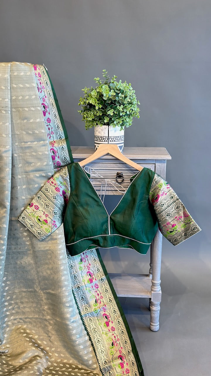 Pastel Green And Dark Green Venkatagiri Silk Saree And Blouse