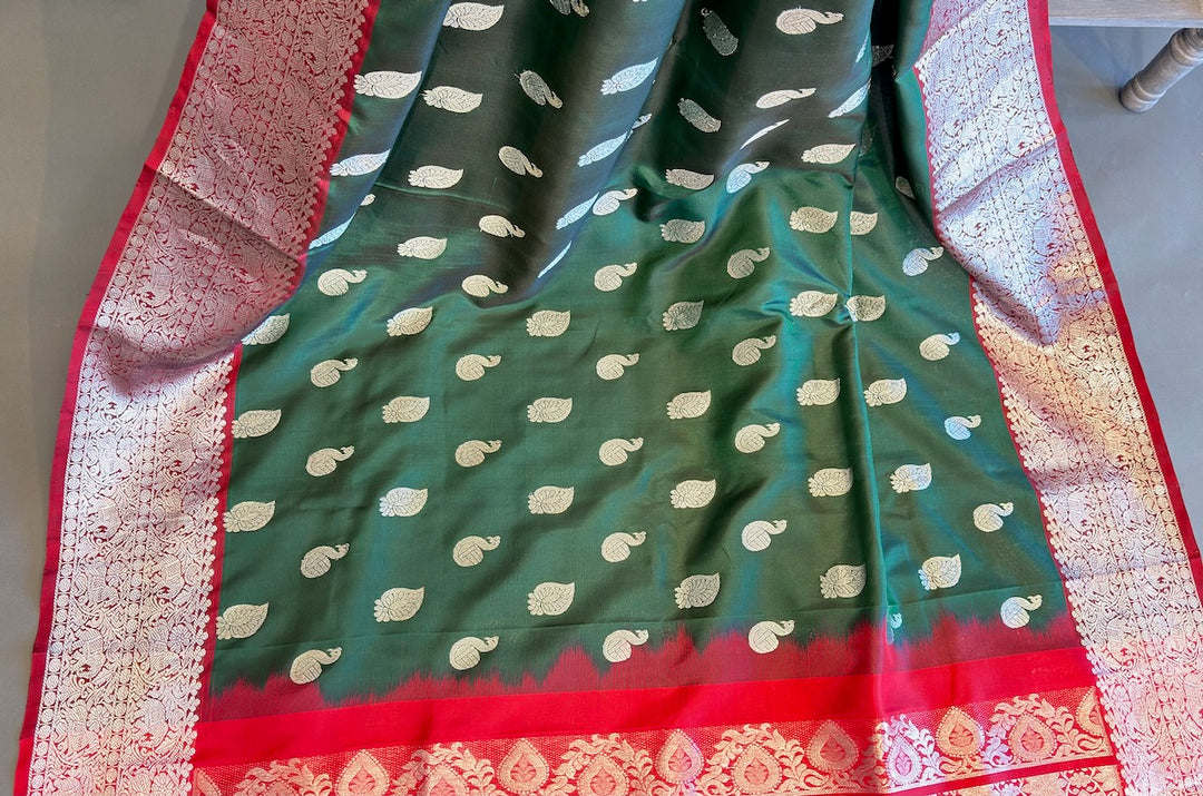 Bottle Green And Red Venkatagiri Silk Saree And Blouse