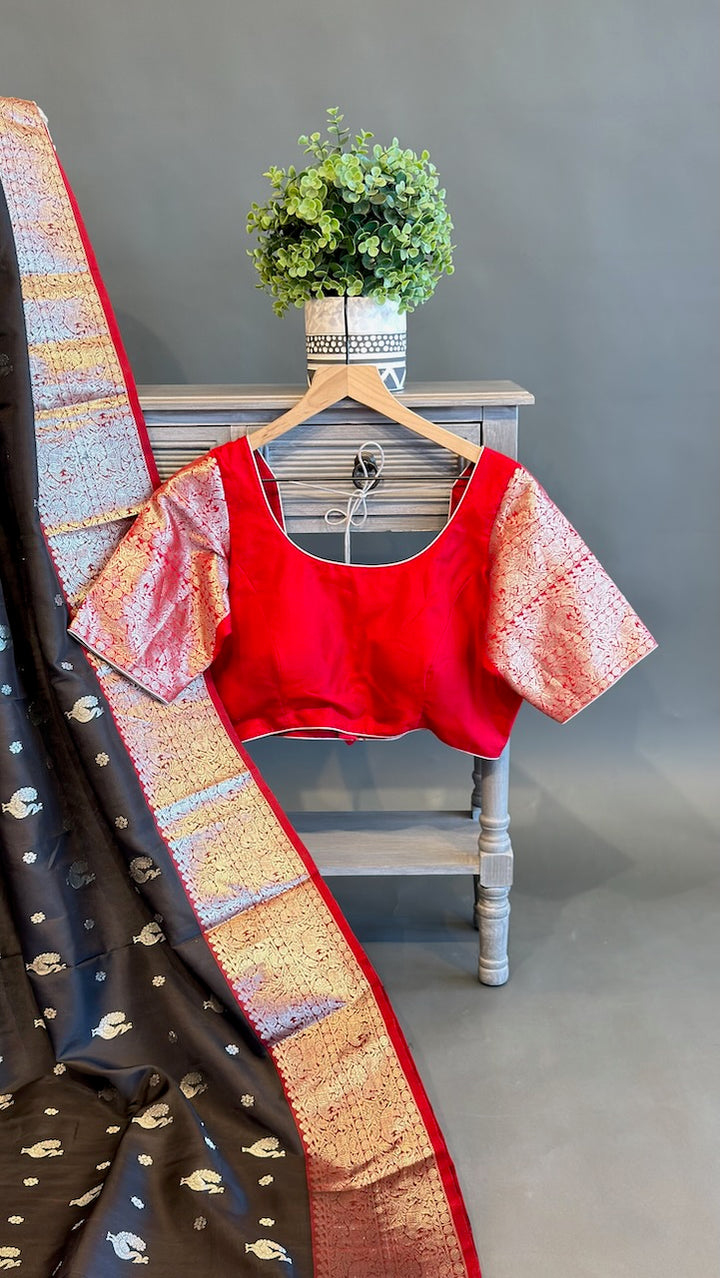 Black And Red Venkatagiri Silk Saree And Blouse