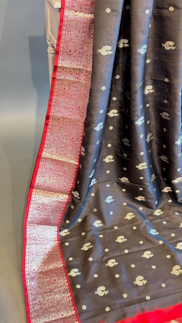 Black And Red Venkatagiri Silk Saree And Blouse