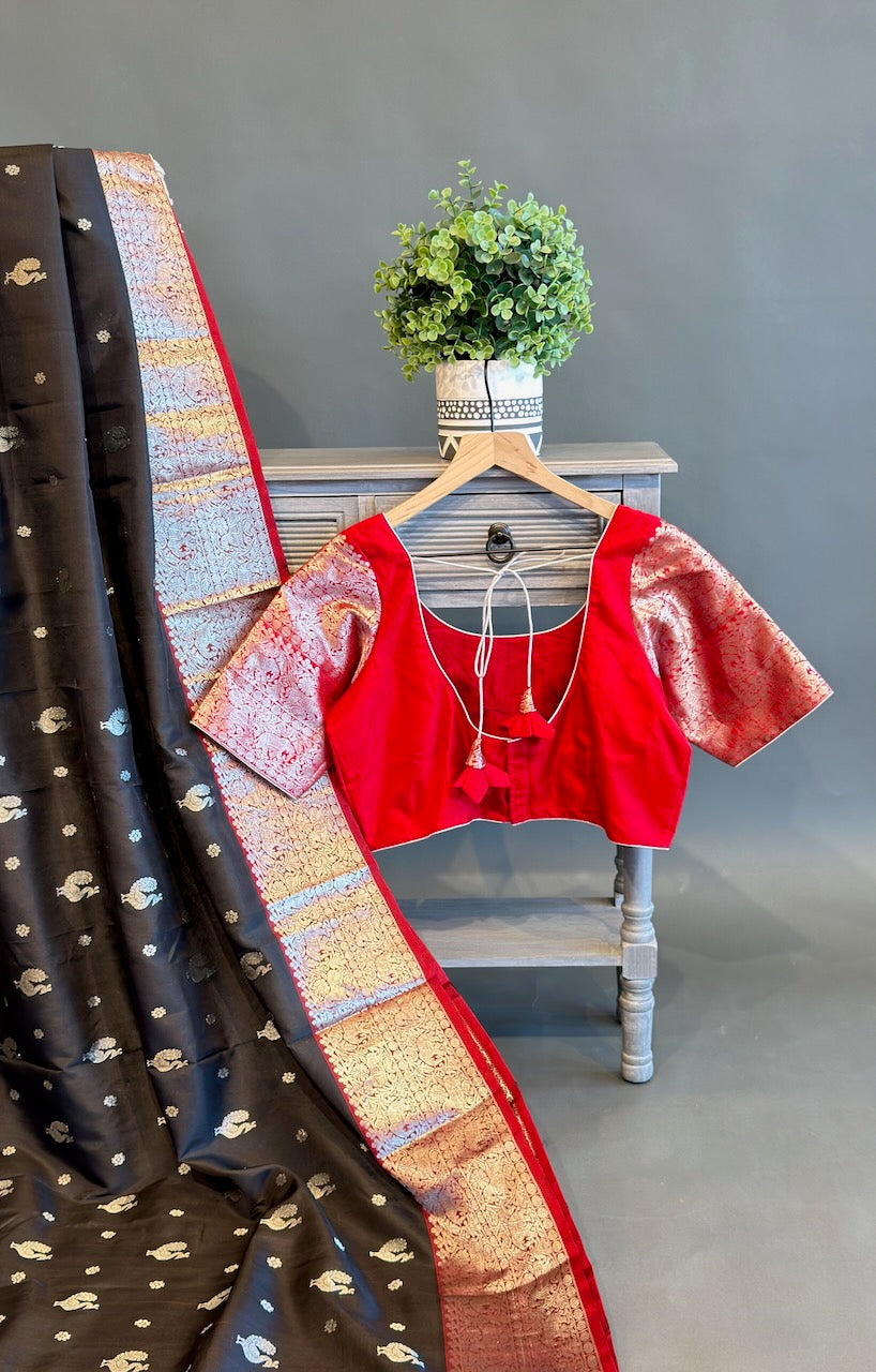 Black And Red Venkatagiri Silk Saree And Blouse