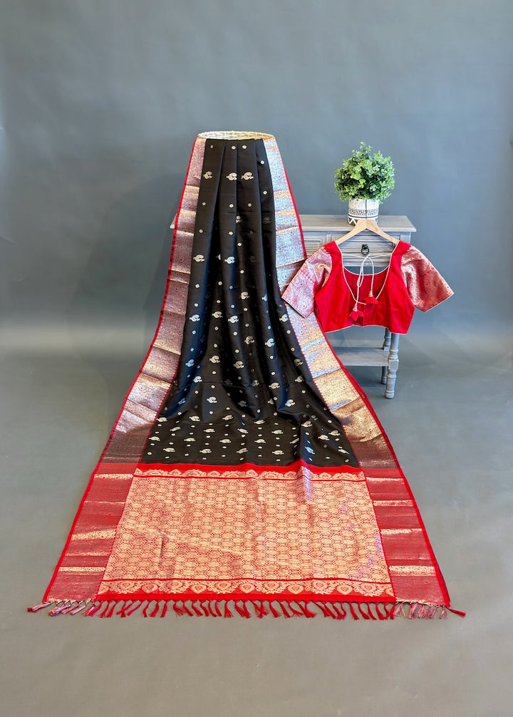 Black And Red Venkatagiri Silk Saree And Blouse