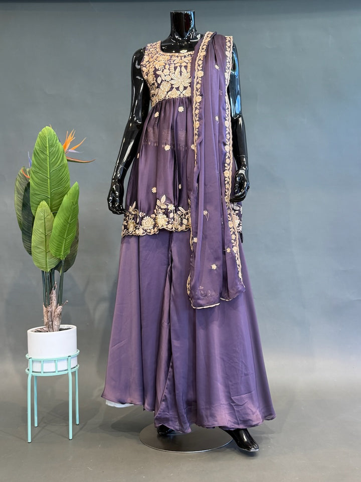 Purple Embroidered Sharara Set