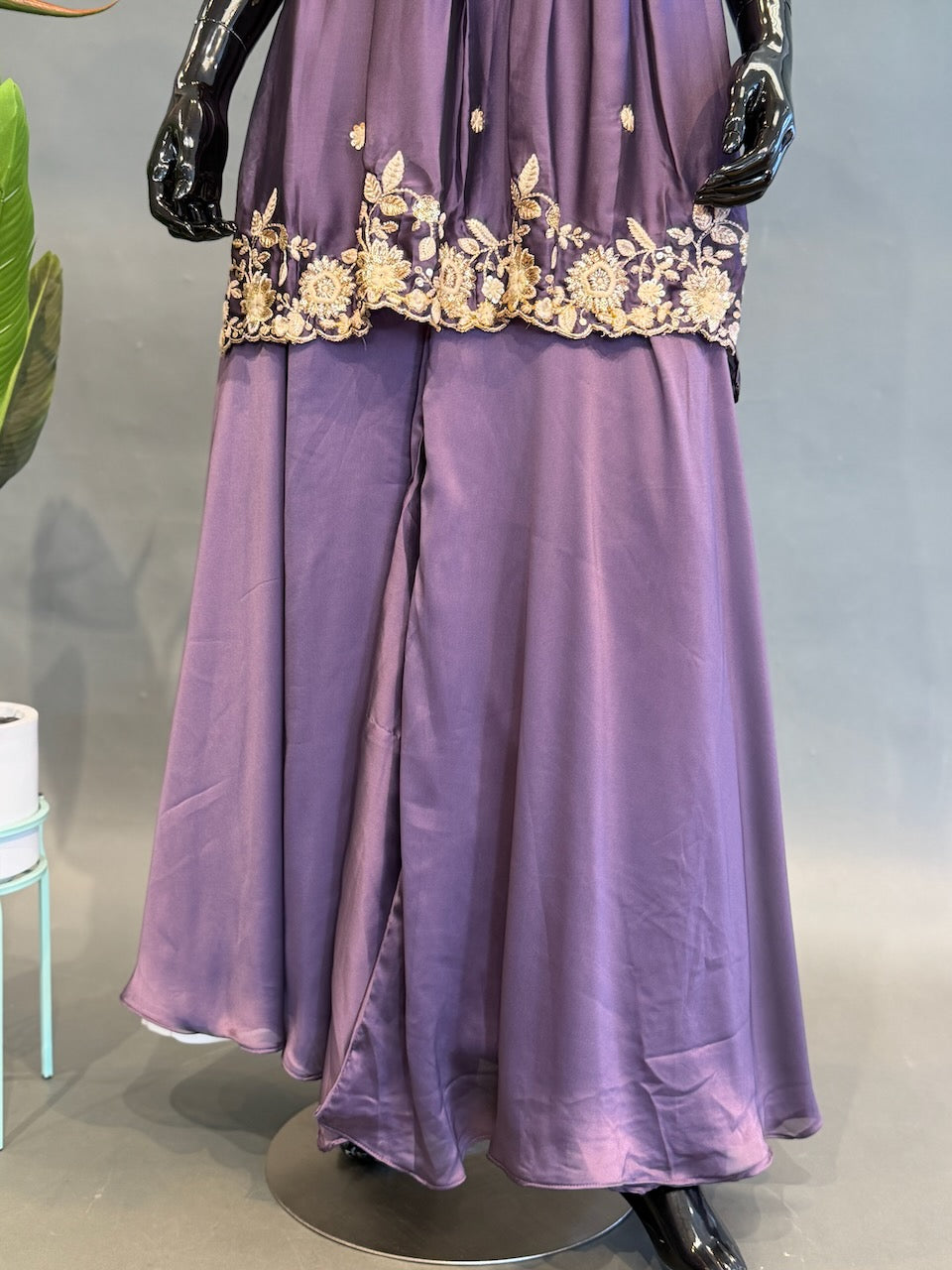 Purple Embroidered Sharara Set