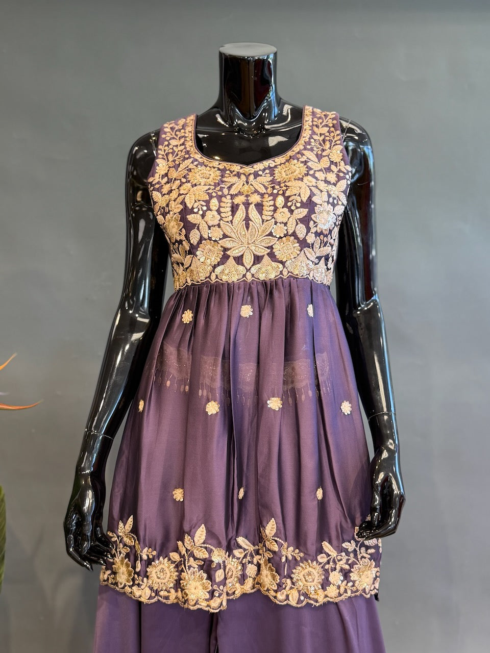 Purple Embroidered Sharara Set