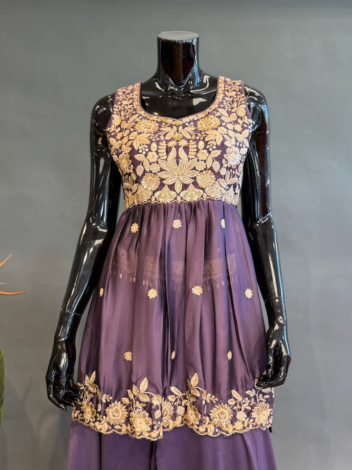 Purple Embroidered Sharara Set