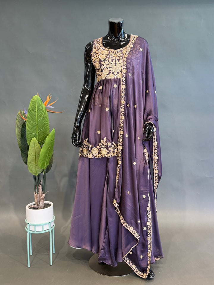 Purple Embroidered Sharara Set