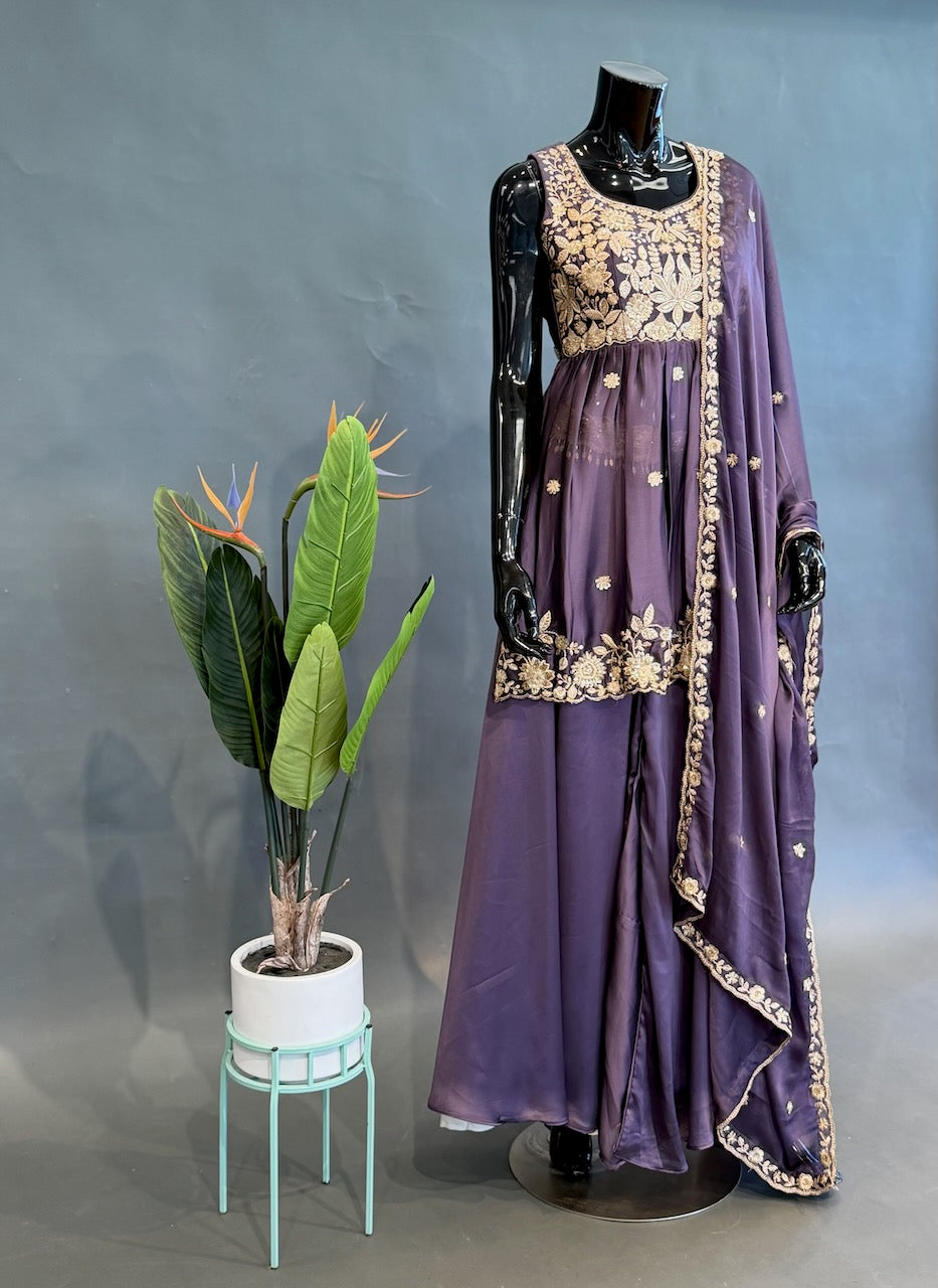 Purple Embroidered Sharara Set