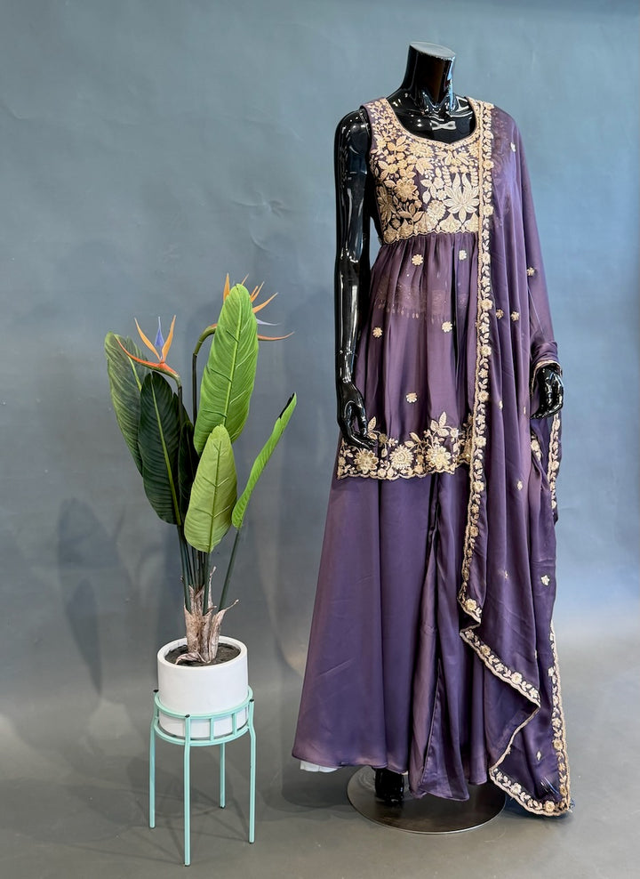 Purple Embroidered Sharara Set
