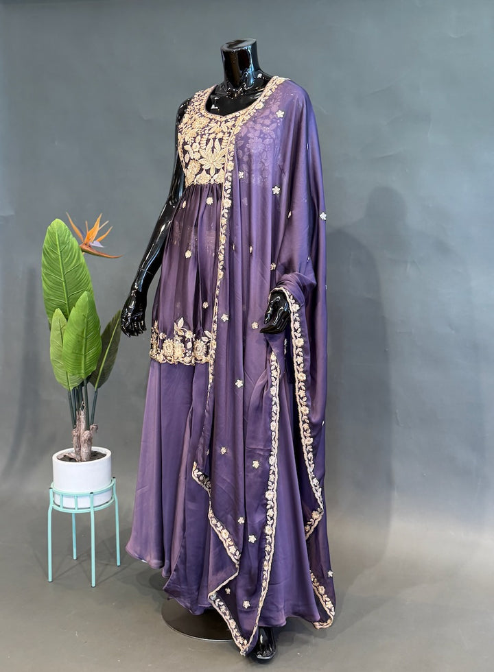 Purple Embroidered Sharara Set