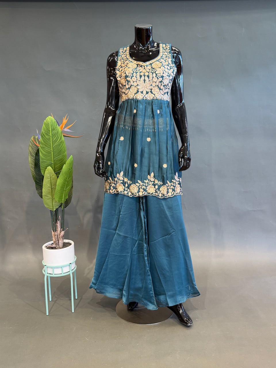 Peacock Green Embroidered Sharara Set