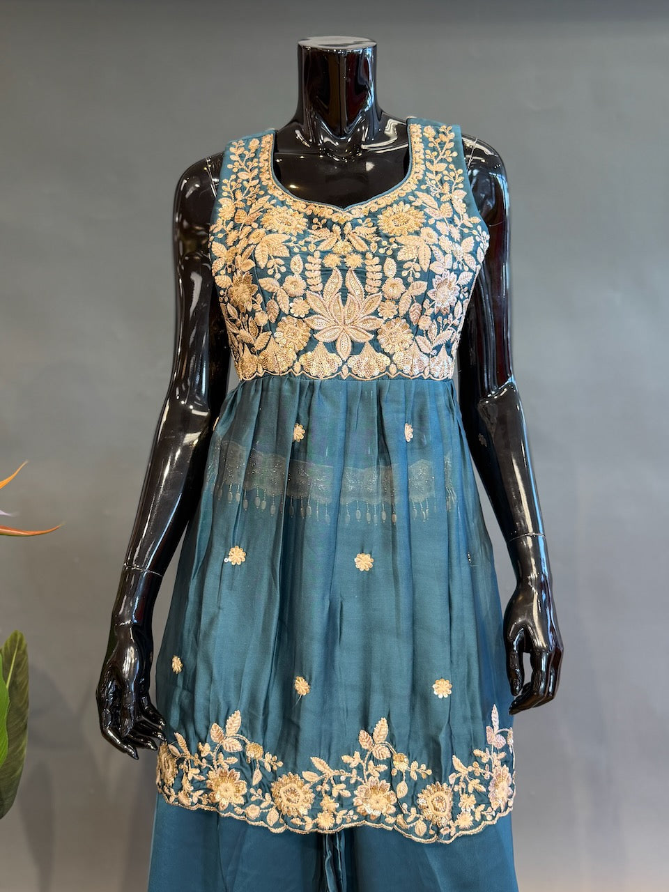 Peacock Green Embroidered Sharara Set