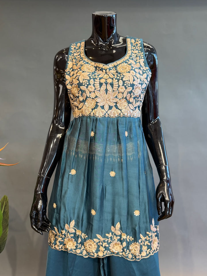 Peacock Green Embroidered Sharara Set