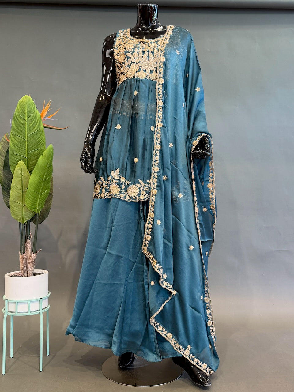 Peacock Green Embroidered Sharara Set