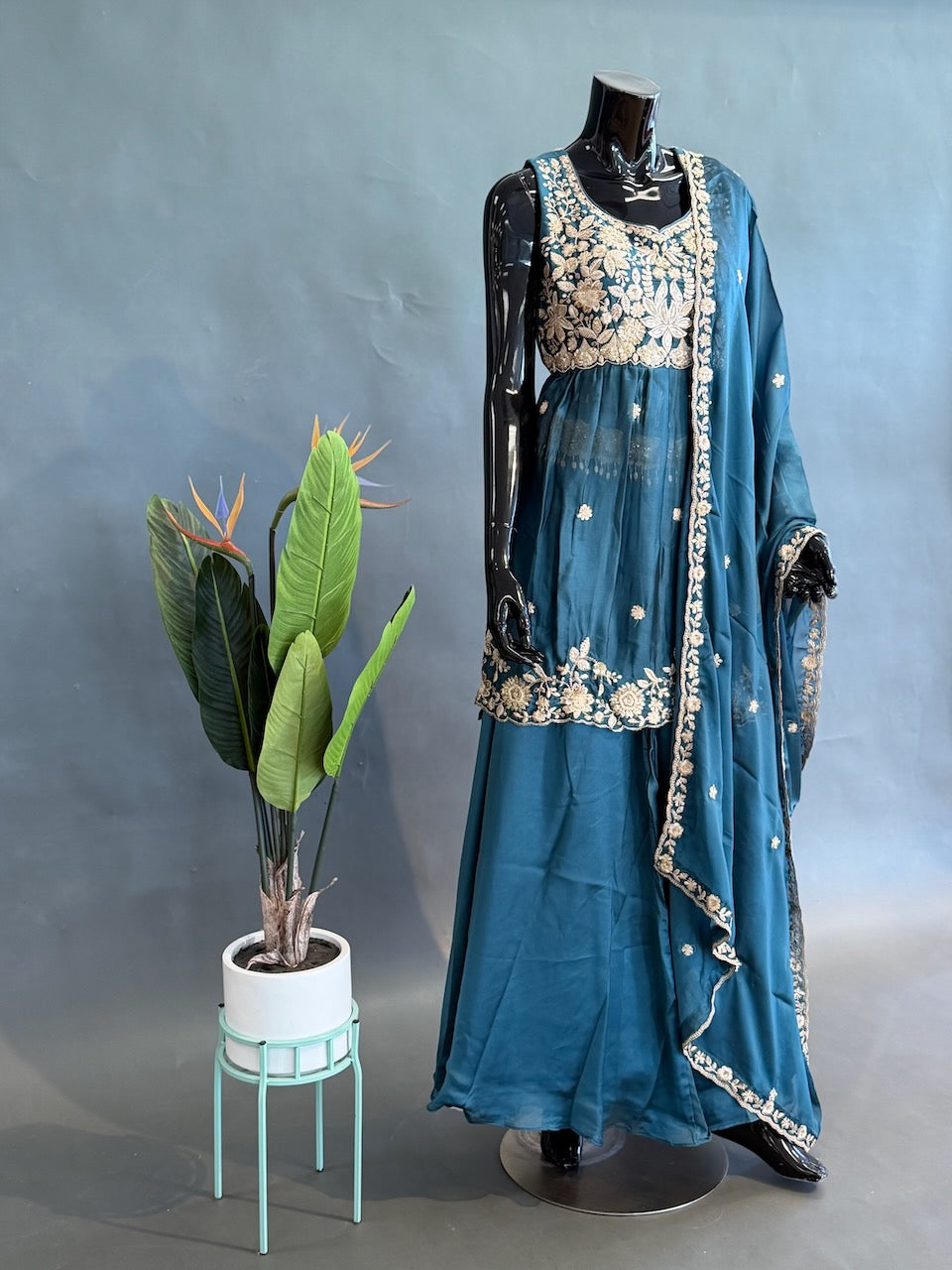 Peacock Green Embroidered Sharara Set