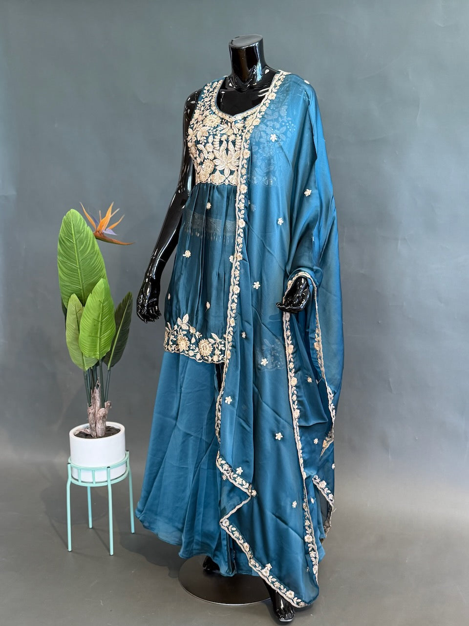 Peacock Green Embroidered Sharara Set