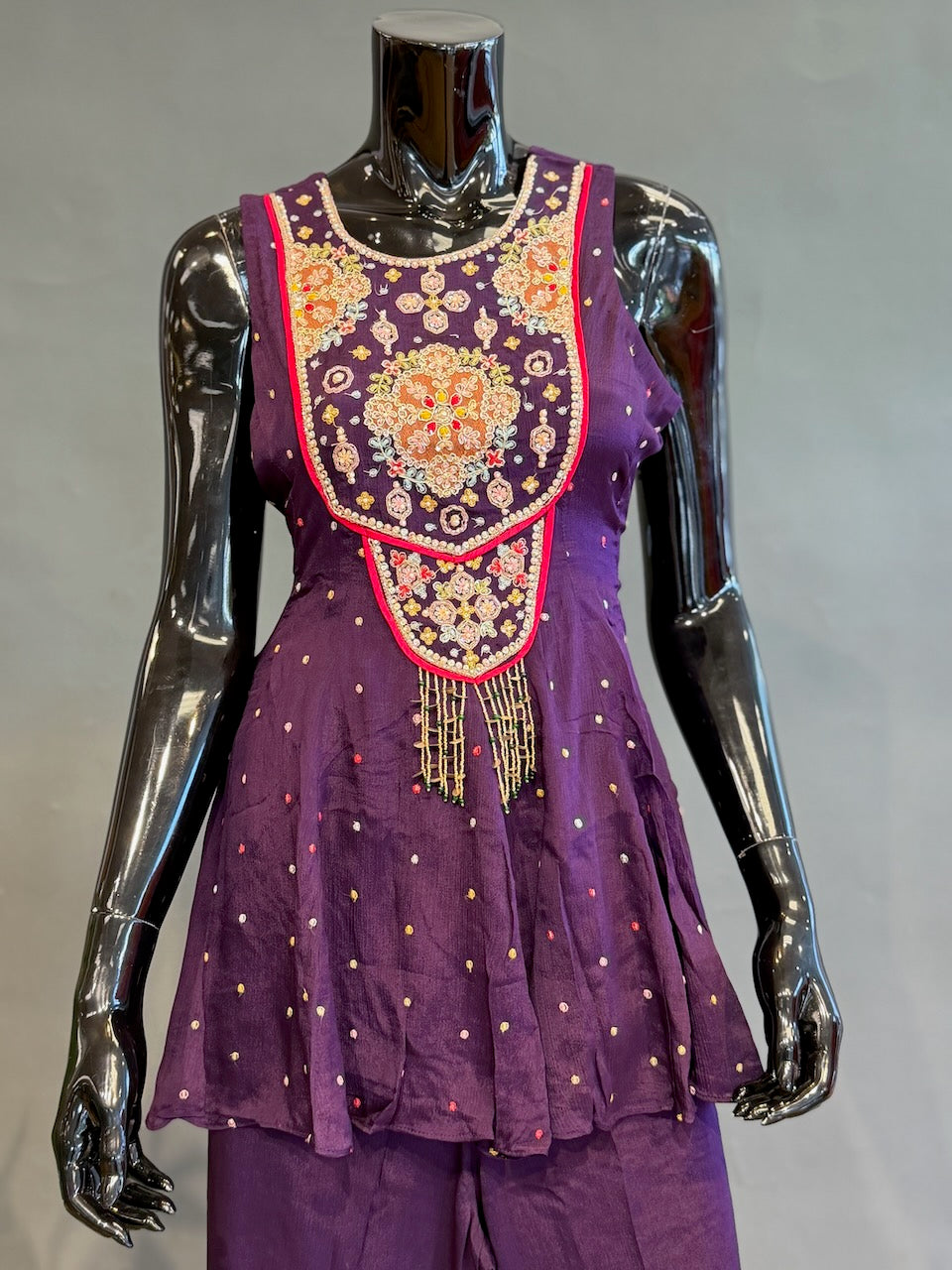 Deep Plum Embroidered Sharara Set