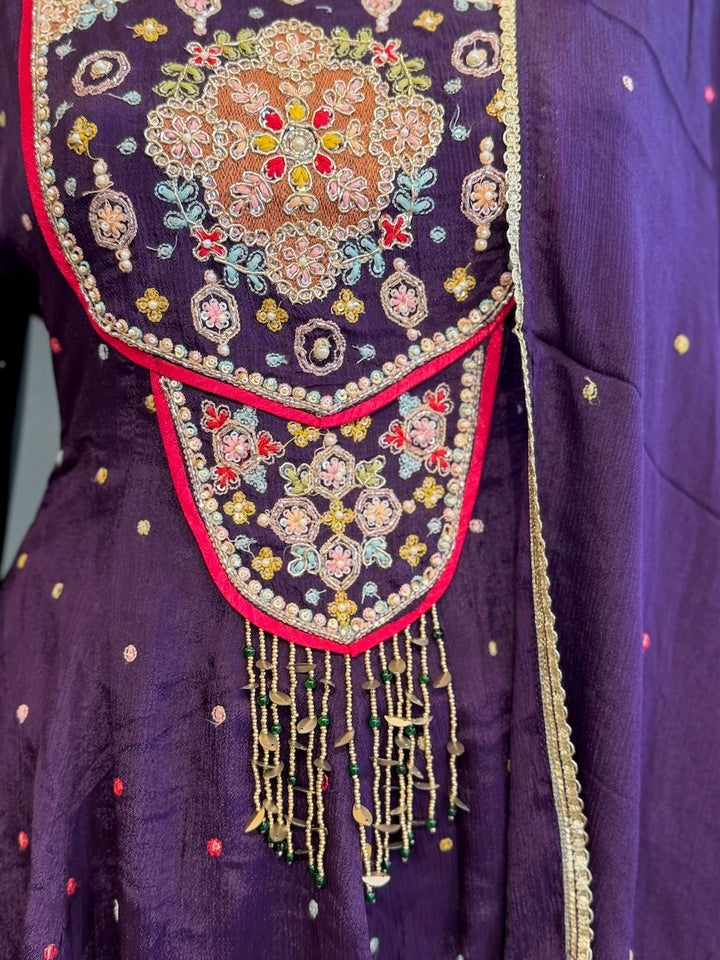 Deep Plum Embroidered Sharara Set