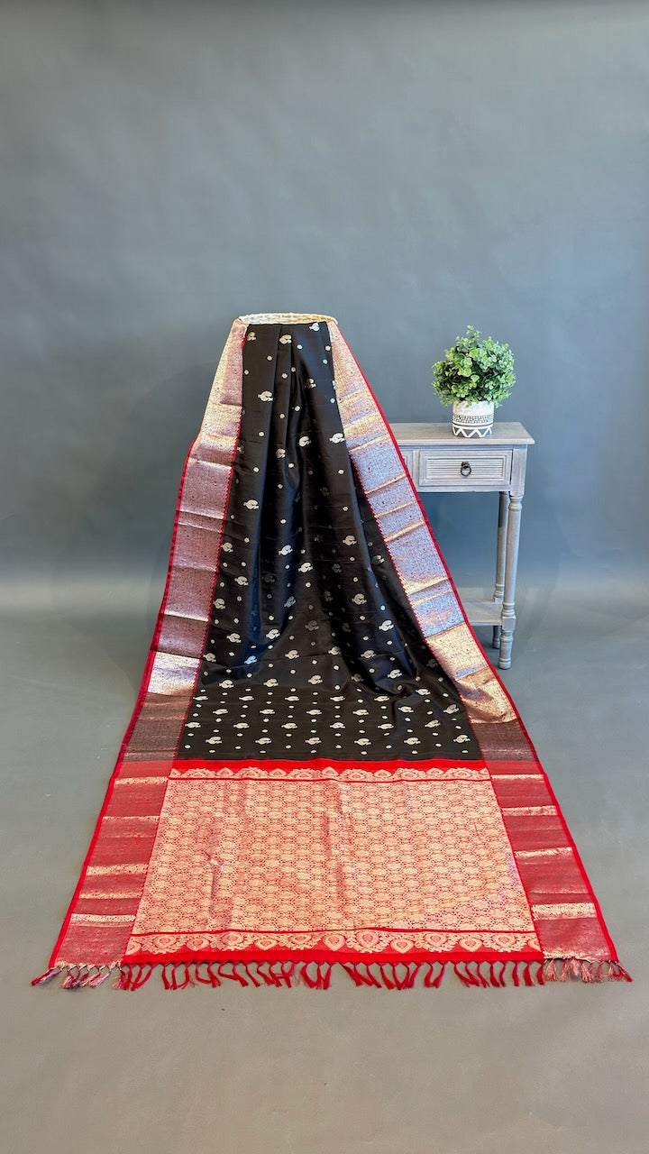 Black And Red Venkatagiri Silk Saree And Blouse