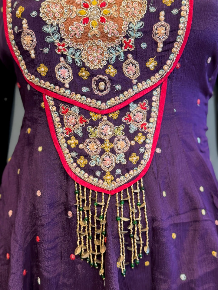 Deep Plum Embroidered Sharara Set