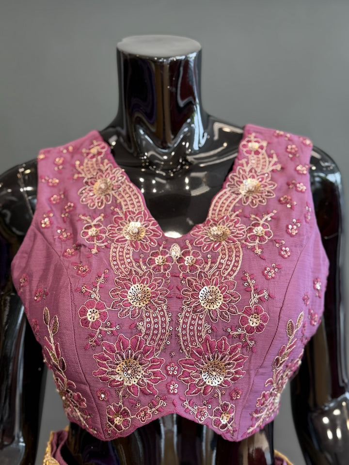 Lilac Pink Embroidered Blouse with long Jacket Sharara