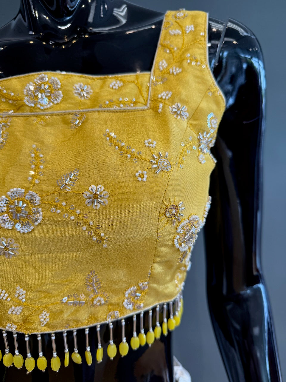 White Lehenga with Gold Blouse