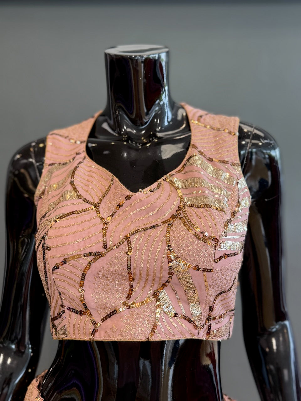 Light Mauve Lehenga with Gold Sequins Floral Embroidery